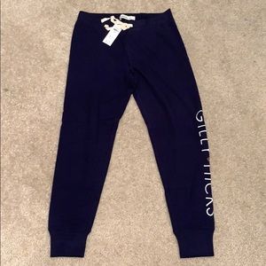 Dark blue, sweatpants.